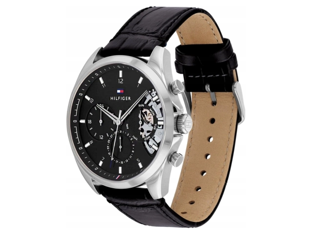 Pasek Tommy Hilfiger 1710449 Czarny Aligator Połysk.